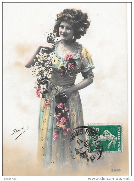 CPA COLORISEE FETE - BONNE ANNEE - Jolie Femme Aux Fleurs - Envoyée à M Chaviron Pessac Madran - ENCH175 - Nouvel An