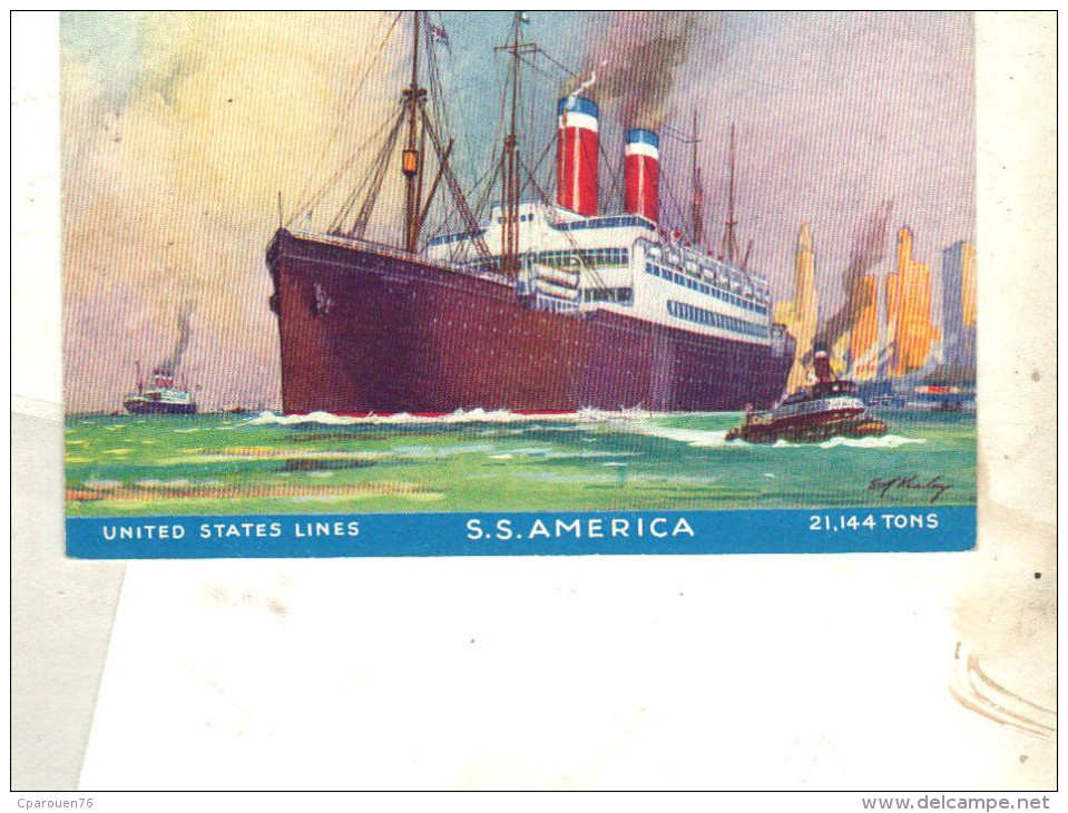 Cpa Peinte Bateau "S.S America " United States Lines Construit à Belfast 1905 - Commerce