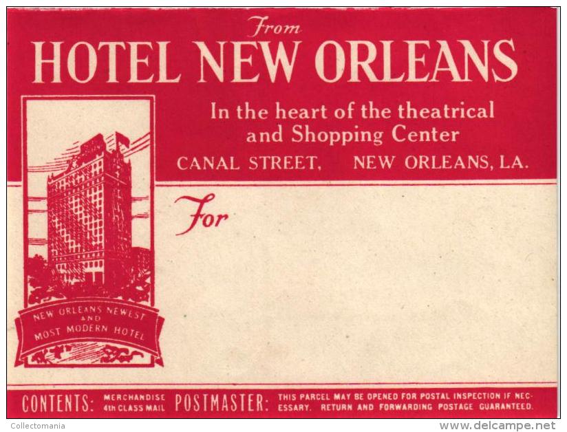 17 HOTEL LABELS USA MASSASUCHETS Boston MARYLAND Baltimore MAINE Pub Poland Spring LOUISANA N Orleans KENTUCKY  KANSAS