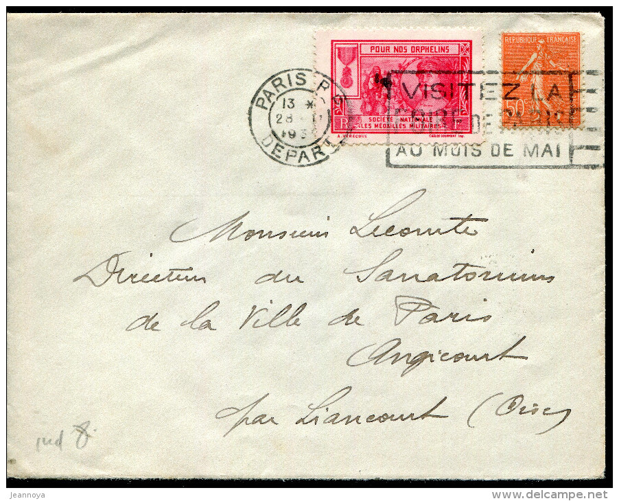 FRANCE -  N° 119 + VIGNETTE MARECHAL FOCH SUR LETTRE DE PARIS LE 28/2/1930 - TB - Militärmarken