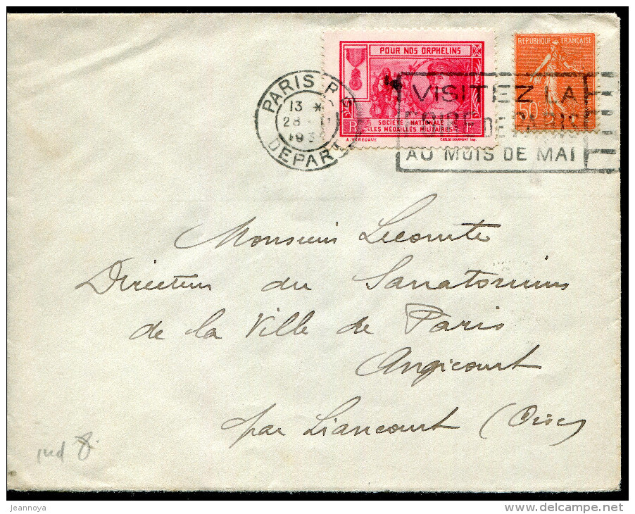 FRANCE -  N° 119 + VIGNETTE MARECHAL FOCH SUR LETTRE DE PARIS LE 28/2/1930 - TB - Vignettes Militaires