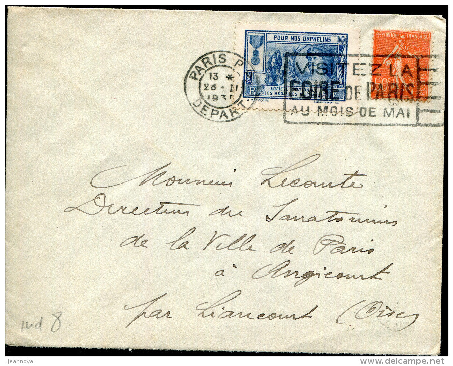 FRANCE -  N° 119 + VIGNETTE MARECHAL FOCH SUR LETTRE DE PARIS LE 28/2/1930 - TB - Vignettes Militaires
