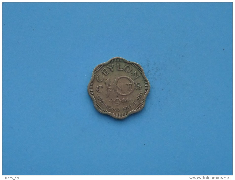 1944 - 10 Cents / KM 118 ( Uncleaned Coin - For Grade, Please See Photo ) !! - Sri Lanka