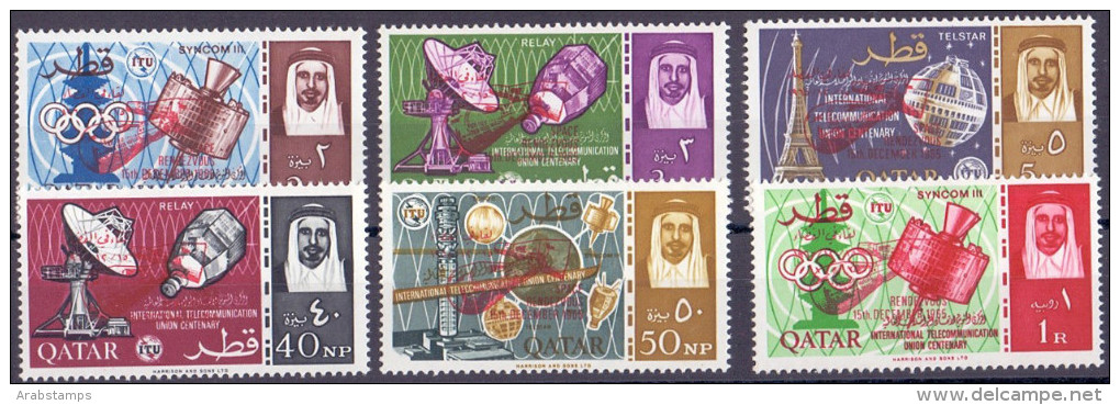 1966 QATAR 100th Telecommunication Union- Overprint Meeting In Space Color Red 6 Values Very Rare MNH - Qatar