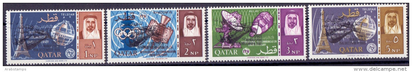 1966 QATAR 100th Telecommunication Union- Double Overprint Black Color Meeting In Space4 Values Very Rare MNH - Qatar