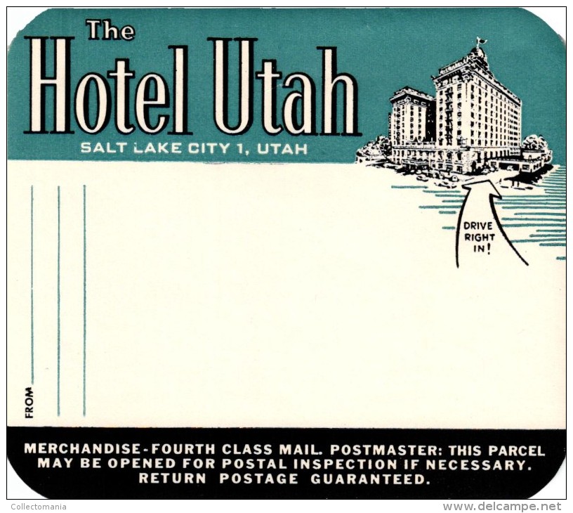 16 HOTEL Labels UTAH Ogden Salt Lake City Wendover VIRGINIA Richmond Roanoke Hot Springs Winchester Bluefield Huntington