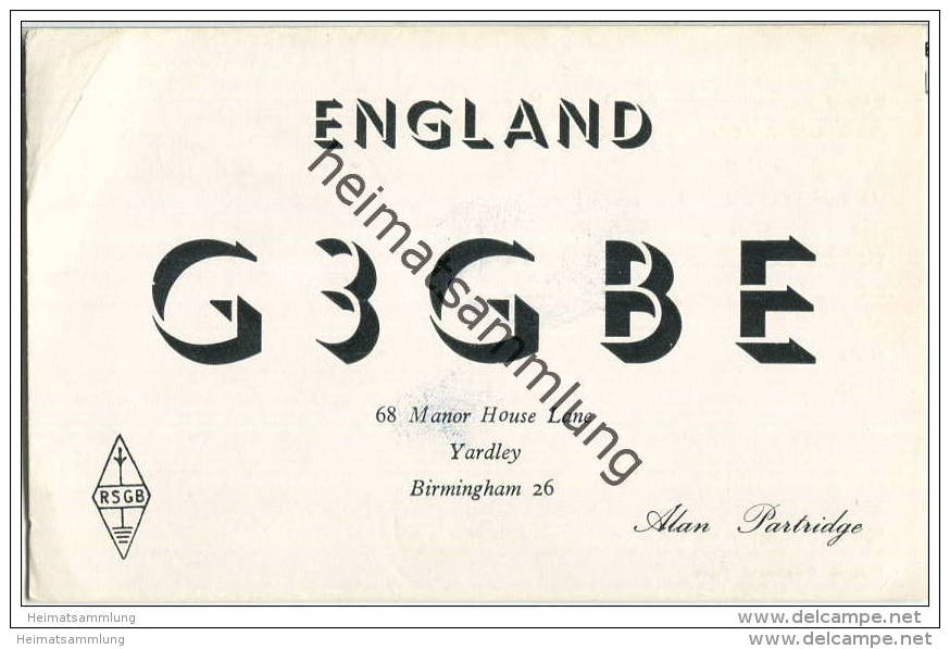 QSL - QTH - Funkkarte - G3GBE - Great Britain - Yardley - 1958 - CB