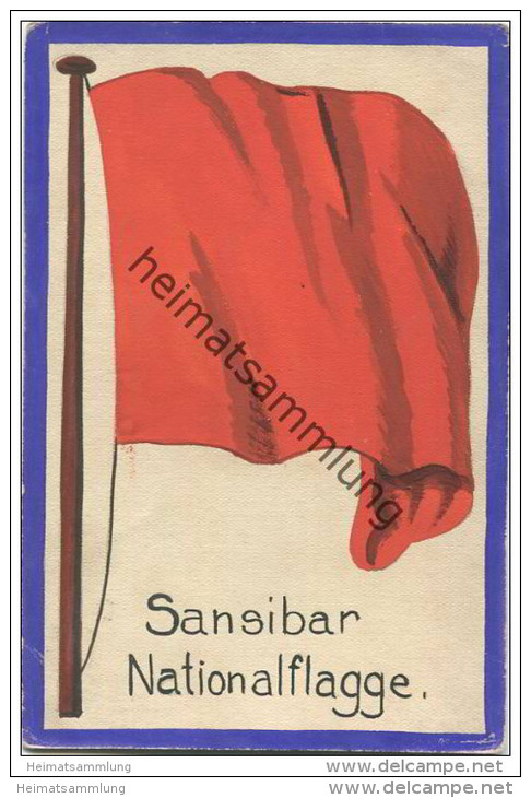 Sansibar - Nationalflagge - Keine Ansichtskarte - Grösse Ca. 14 X 9 Cm - Etwa 1920 Handgemalt Auf Dünnem Karton - Tansania