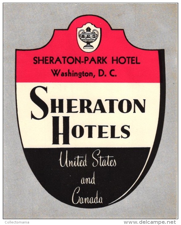 18 HOTEL Labels USA WASHINGTON D.C.Willard Raleigh Burlington Ebbitt Washington Shoreham Continental Statler ambassador