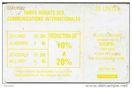 @+ RCA - SOCATEL 20U - Verso Plage Horaire - Ref : CAR D8 - Zentralafrik. Rep.