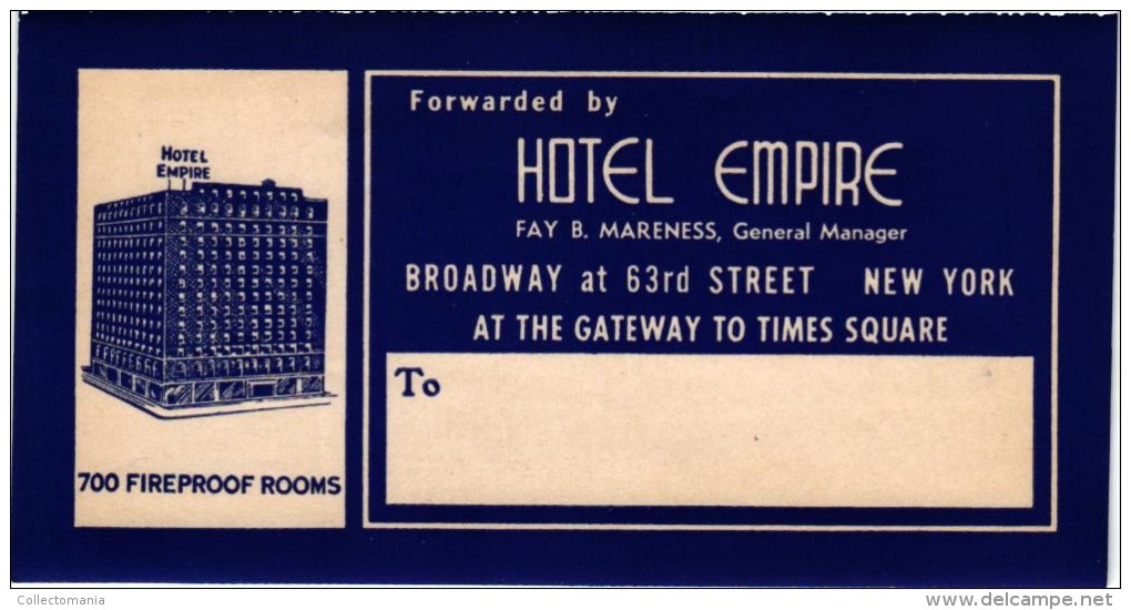 35 HOTEL Labels NEW YORK City Royalton Wenthworth Dixie  Beekman  old collection  VG to excellent Fifties and older