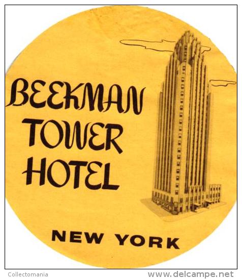 35 HOTEL Labels NEW YORK City Royalton Wenthworth Dixie  Beekman  old collection  VG to excellent Fifties and older