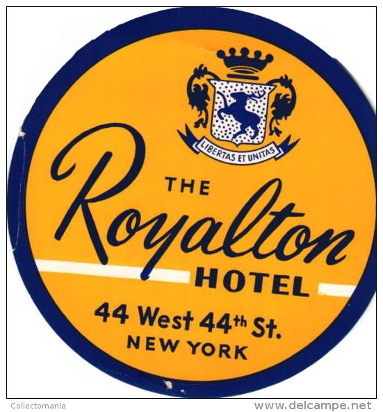 35 HOTEL Labels NEW YORK City Royalton Wenthworth Dixie  Beekman  old collection  VG to excellent Fifties and older