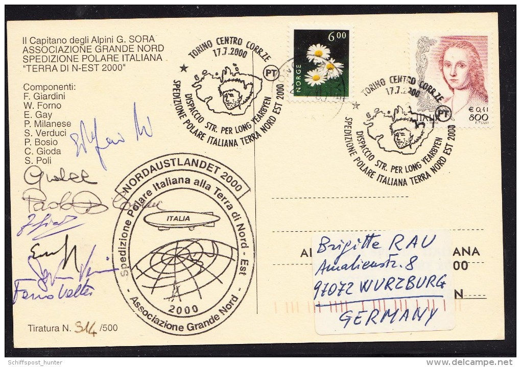 ARCTIC, ITALIA, Expeditiion "TERRA NORD-EST" 2000, Expeditions-Card No.314 + 7 Signatures, Look Scans !! 8.10-08 - Expéditions Antarctiques