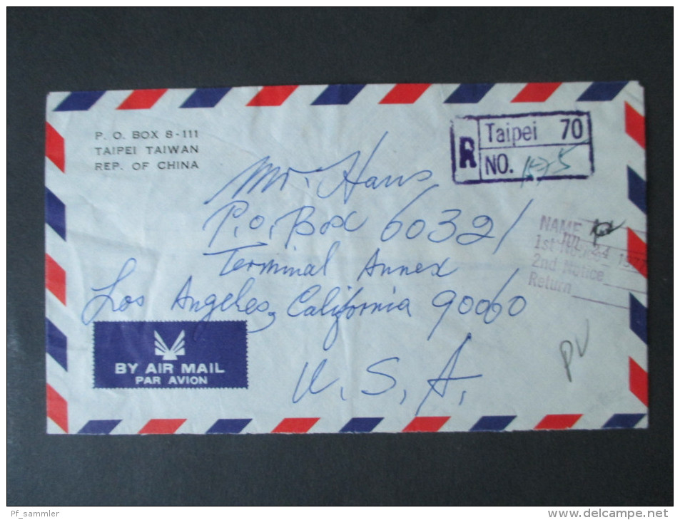 China / Taiwan 1977 Registered Letter. Air Mail. Schöne Buntfrankatur! Taipei 70 No 1575. Mit Vermerk! Toller Brief!! - Briefe U. Dokumente