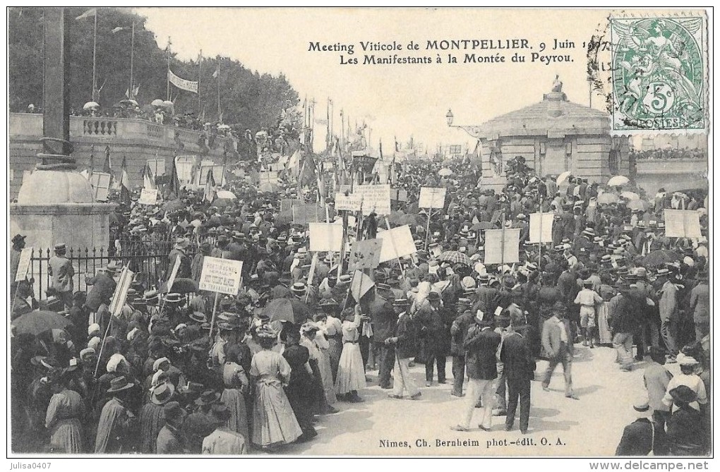 MONTPELLIER (34) Manifestation Viticole 1907 Manifestants à La Montée Du Peyrou - Montpellier
