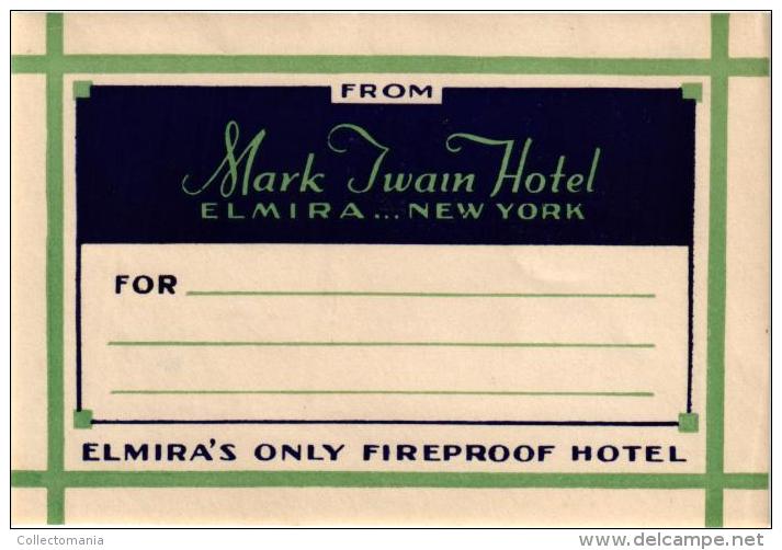 15 HOTEL Labels USA  NEW YORK  Elmira Elmhurst Rochester Albany Syracuse Cooperstown Grossinger Buffalo