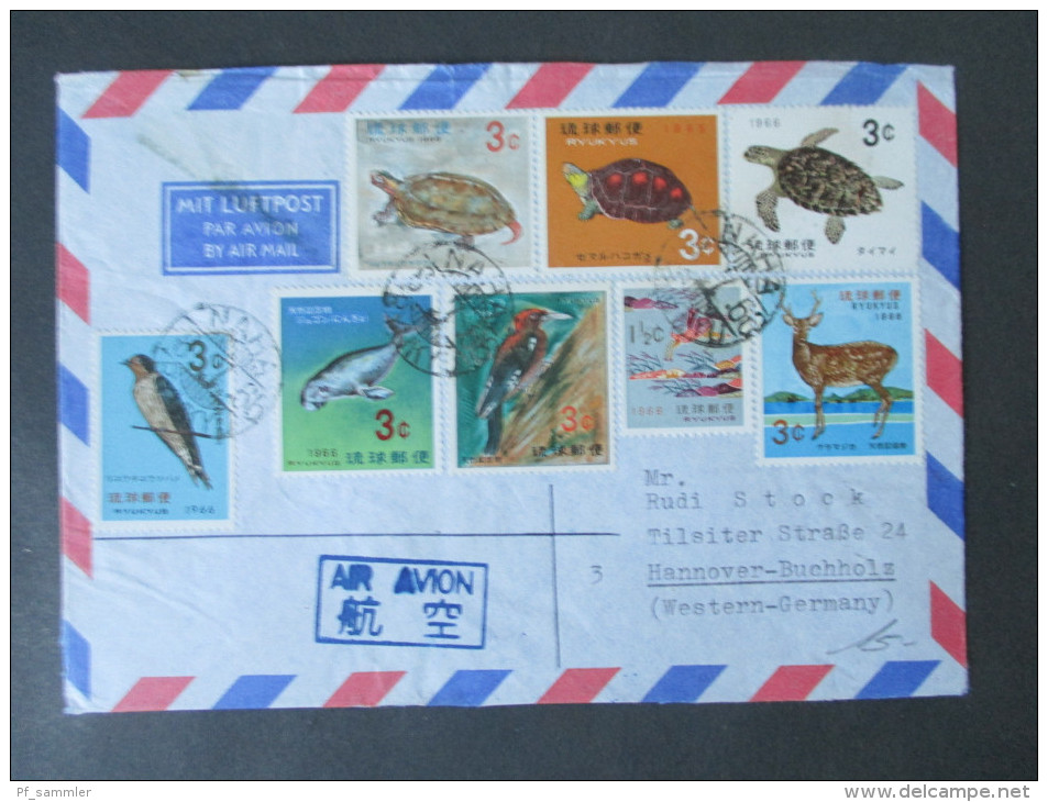 Japan / Ryukyus 1965 / 66. Motive Tiere. Schildkröten / Wal / Specht / Reh / Vogel. Schöne Frankatur. Luftpost / Airmail - Turtles