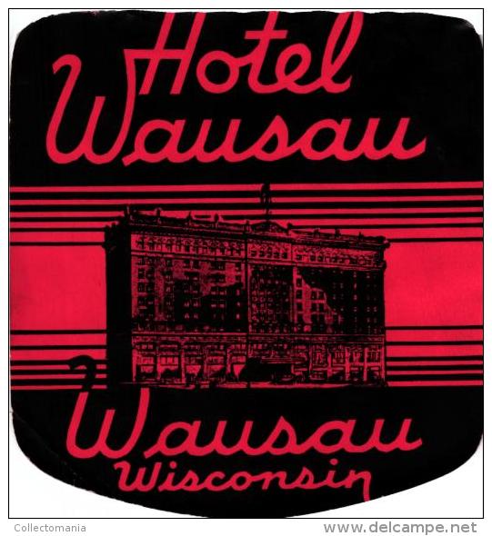 12 HOTEL Labels WISCONSIN Madison Appleton Wausau Milwaukee Beaver Dam Washington Spokane Seattle