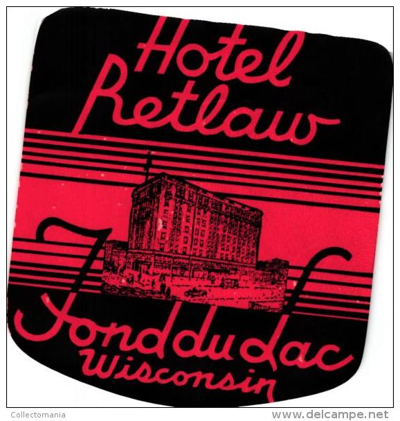 12 HOTEL Labels WISCONSIN Madison Appleton Wausau Milwaukee Beaver Dam Washington Spokane Seattle