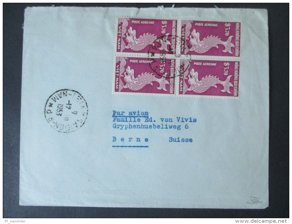 Vietnam Unter Kaiser Bao-Dai. Nr. 86 MeF. Saigon - Bern. Luftpost. 4er Block. Fest Der Irrenden Seelen. Diethelm & Co. - Vietnam