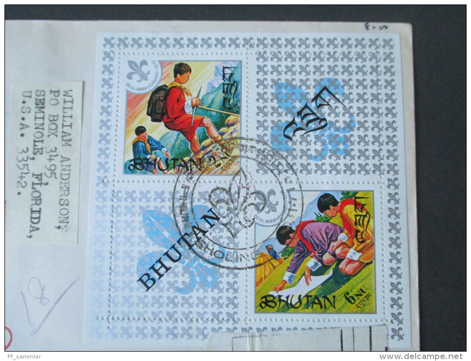 Bhutan 1971 Block 47A FDC. Luftpost In Die USA! Boy Scout Issue. Pfadfinder. R-Brief. Phunt... R 18. LA. PGO 1972 - Bhutan