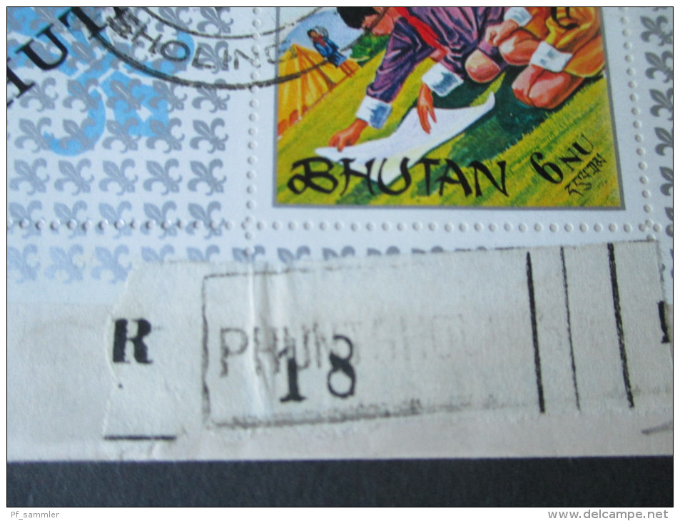 Bhutan 1971 Block 47A FDC. Luftpost In Die USA! Boy Scout Issue. Pfadfinder. R-Brief. Phunt... R 18. LA. PGO 1972 - Bhoutan