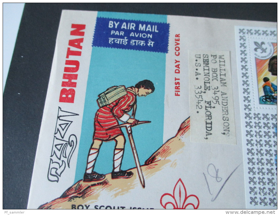 Bhutan 1971 Block 47A FDC. Luftpost In Die USA! Boy Scout Issue. Pfadfinder. R-Brief. Phunt... R 18. LA. PGO 1972 - Bhutan