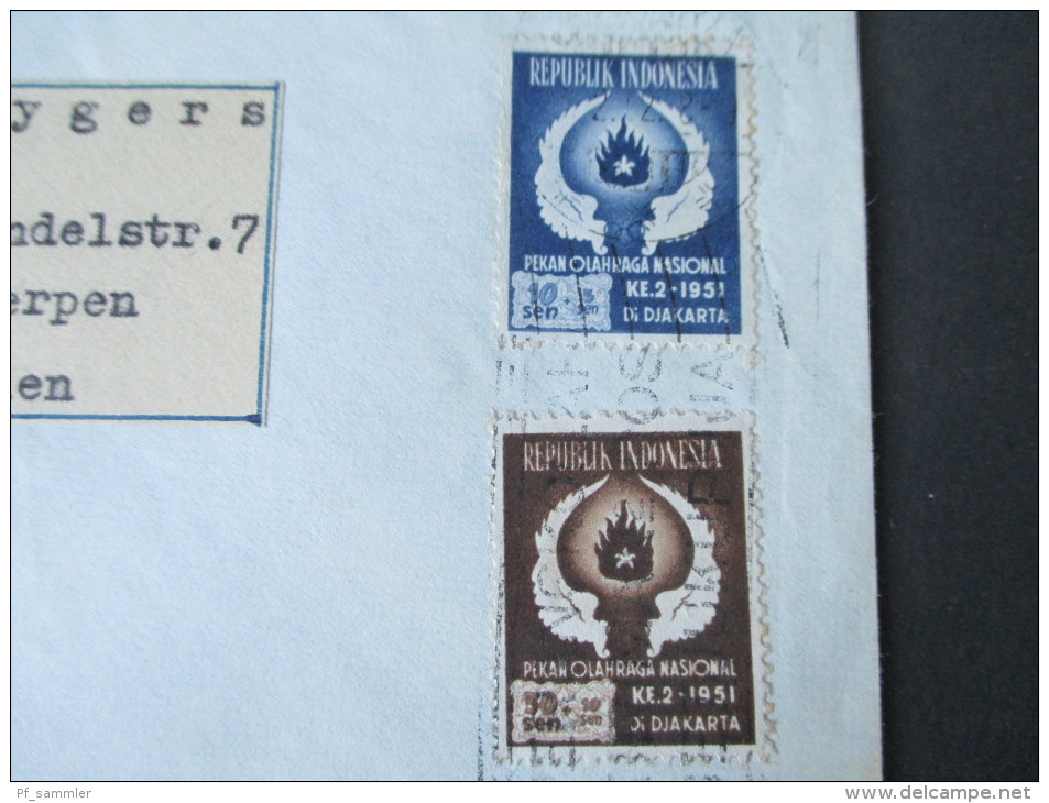 Indonesien 1951/52 Nr. 89 - 93 Satzbrief! Lustpost / Airmail. Nationales Sportfest Jakarta. Nach Belgien / Antwerpen - Indonesien