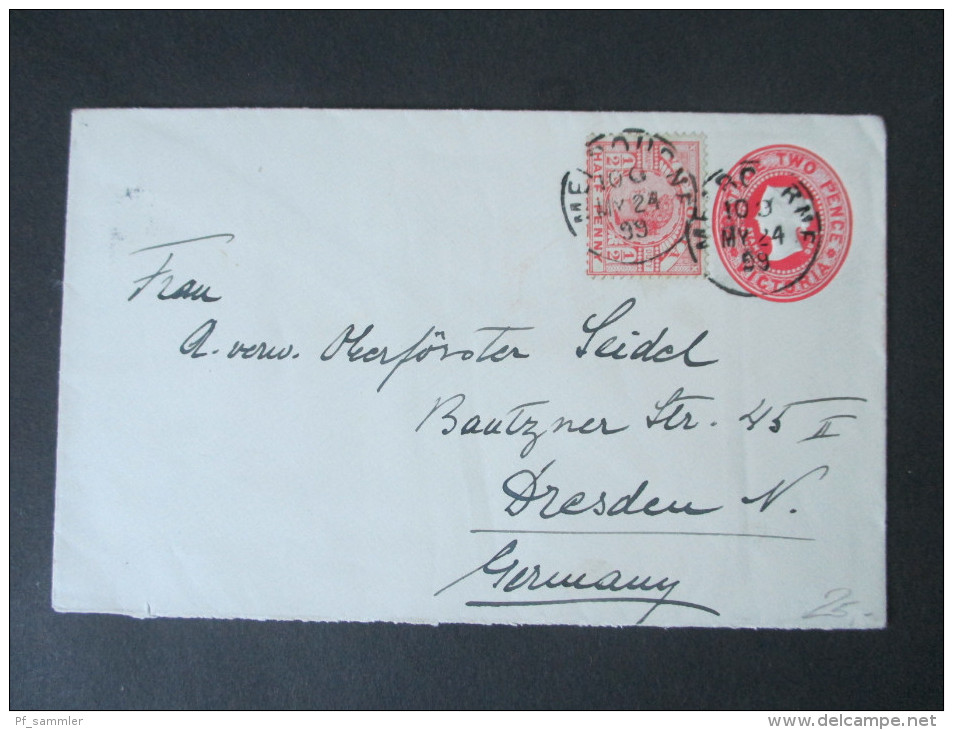 Australien / Victoria Ausgabe 1886 Ganzsache Mit Zusatzfrankatur Nr. 100. Verwendet 1899. Ankunft.St. Dresden Neustadt - Storia Postale