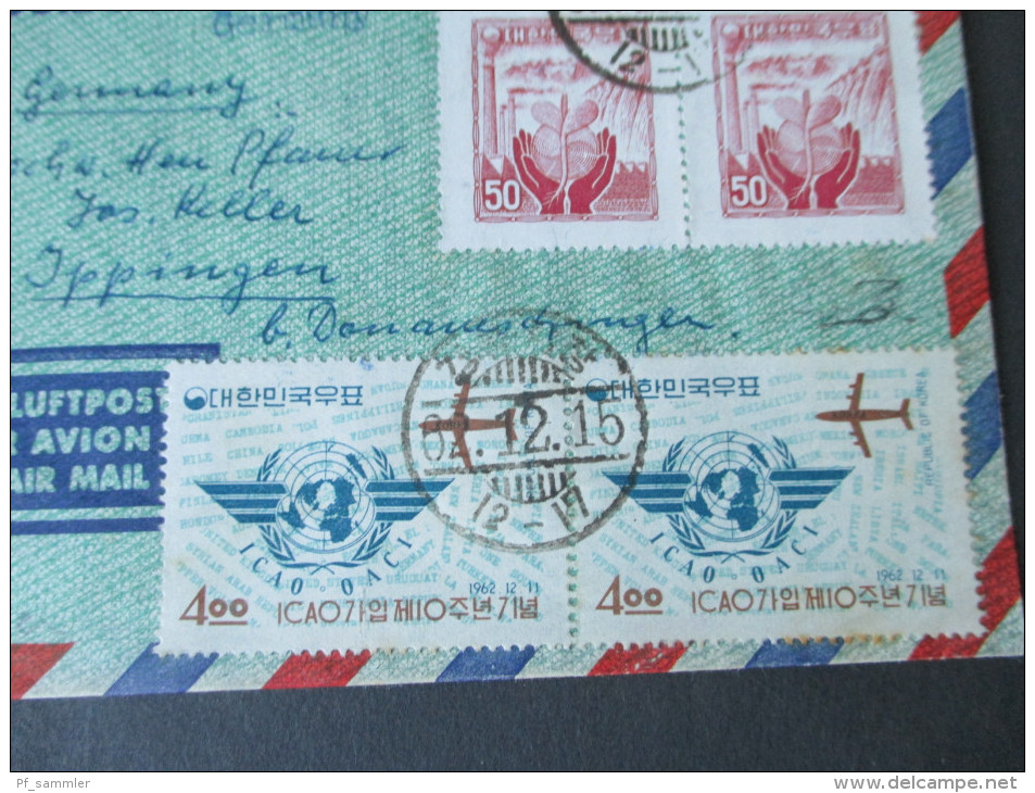 Süd Korea 1962 Luftpostleichtbrief / Aerogramm. An Den Hochw. Pfarrer Jos. Heller In Ippingen. Schöne MiF. - Corea Del Sud