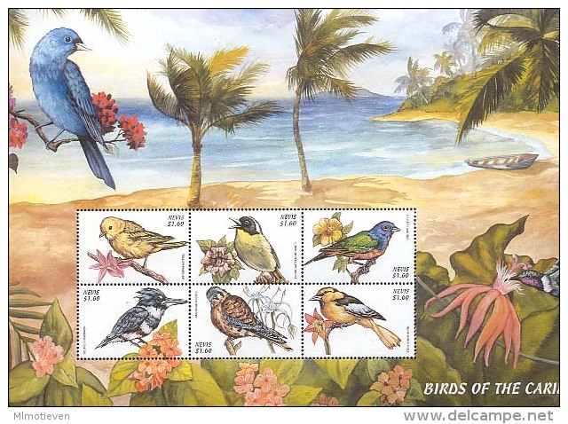 MDB-BK1-155  MINT ¤ NEVIS 1999 6w In Serie ¤ - OISEAUX - BIRDS - PAJAROS - VOGELS - VÖGEL - AVES - Songbirds & Tree Dwellers