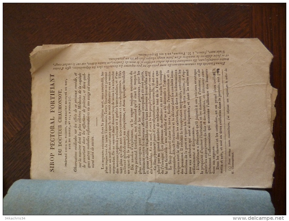 Plaquette Médecin. 1830. Observations Médicales Sur Les Bons Effets Du Sirop Pectoral Du Docteur Chaumonnot Par Poisson - Sciences