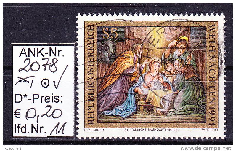 29.11.1991 - SM "Weihnachten 1991"  -  o  gestempelt -  siehe Scan  (2078o 01-27)