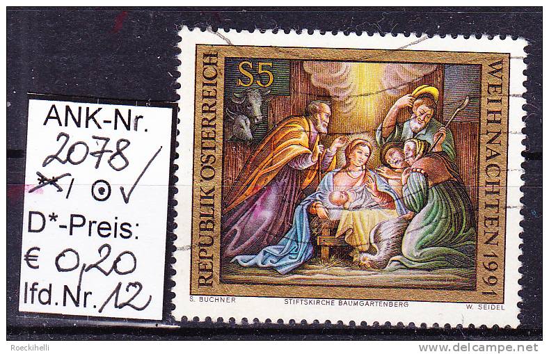 29.11.1991 - SM "Weihnachten 1991"  -  o  gestempelt -  siehe Scan  (2078o 01-27)