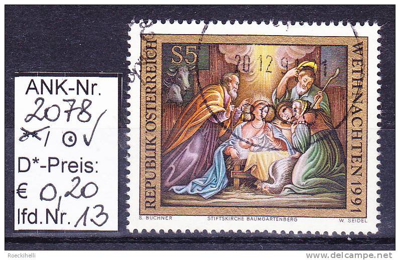 29.11.1991 - SM "Weihnachten 1991"  -  o  gestempelt -  siehe Scan  (2078o 01-27)