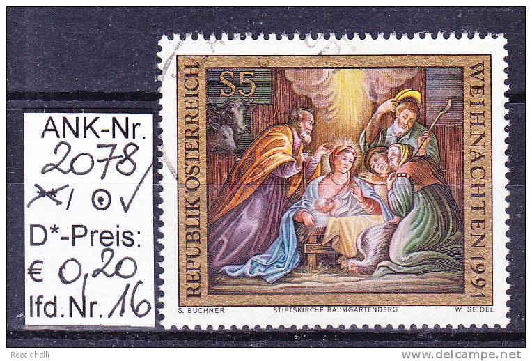 29.11.1991 - SM "Weihnachten 1991"  -  o  gestempelt -  siehe Scan  (2078o 01-27)