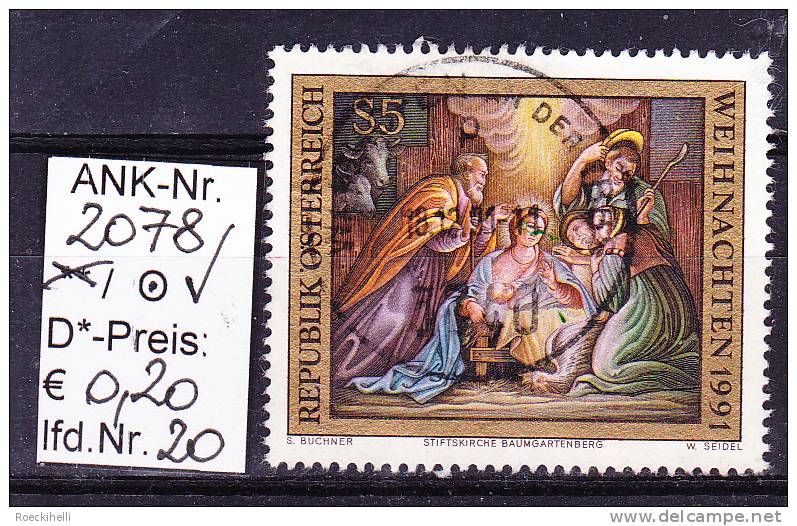 29.11.1991 - SM "Weihnachten 1991"  -  o  gestempelt -  siehe Scan  (2078o 01-27)