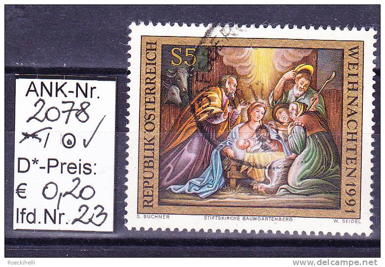 29.11.1991 - SM "Weihnachten 1991"  -  o  gestempelt -  siehe Scan  (2078o 01-27)