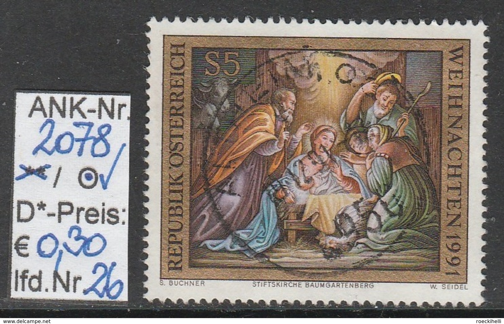 29.11.1991 - SM "Weihnachten 1991"  -  o  gestempelt -  siehe Scan  (2078o 01-27)