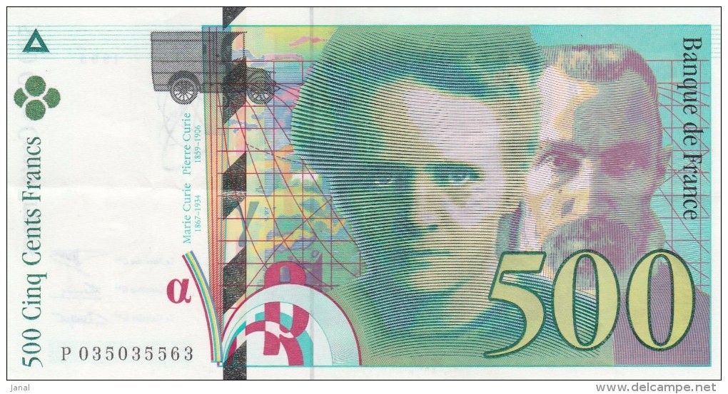 - BILLETS - 500 F - PIERRE ET MARIE CURIE - 1995 - N° P 35035563 - 500 F 1994-2000 ''Pierre Et Marie Curie''