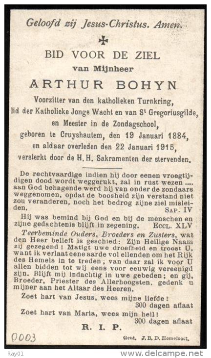 Faire-part - Décès - Souvenir - Doodsprentje - Arthur Bohyn - 1884-1915. - Images Religieuses