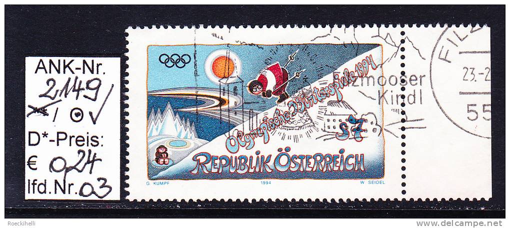 9.2.1994 - SM "Olympische Winterspiele - Abfahrtsläufer"  -  O Gestempelt  - Siehe Scan (2149o 01-04) - Used Stamps