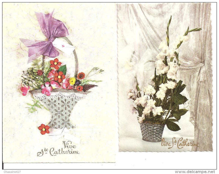 Vive Ste Catherine - Lot De 2 Cartes  - Corbeille De Fleurs - Santa Catalina