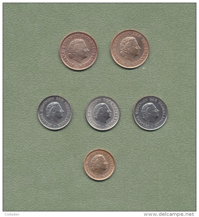 PAYS BAS - 6 Pièces - 25 Cent 1962/70/72 - 5 Cent 1952/71 - 1 Cent 1958 - Commerciële Munten