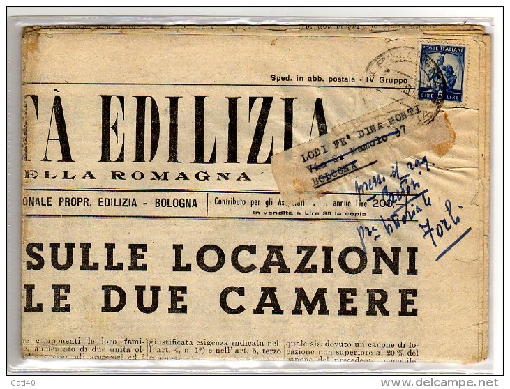 DEMOCRATICAL.5 ISOLATO SU GIORNALE COMPLETO  PROPRIETA´ EDILIZIA EMILIA ROMAGNA - DA BOLOGNA A FORLI IN DATA 2/3/1950 - Storia Postale