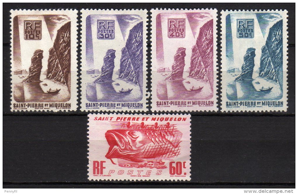 S.PIERRE ET MIQUELON -  1947 Scott# 324+325+326+327+328 * - Neufs