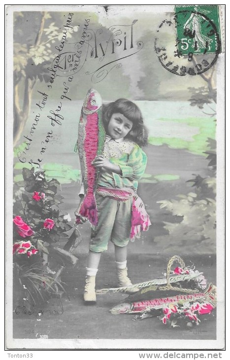 CPA COLORISEE FETE - 1er AVRIL - Un Enfant Et Ses Poissons - Envoyée à M Chabiron à Pessac Madran En 1909 - ENCH - - 1er Avril - Poisson D'avril