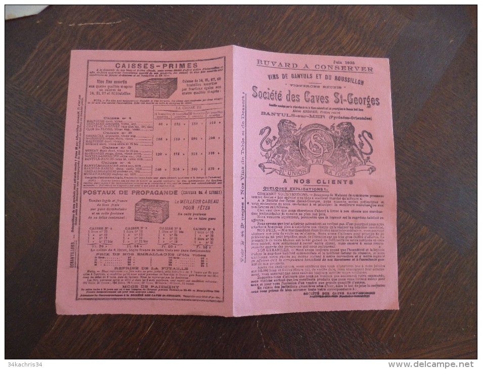 Buvard 1925 Pub Société Des Caves Saint Georges Vins De Banyuls Et Du Roussillon Banyuls Sur Mer  66 - V