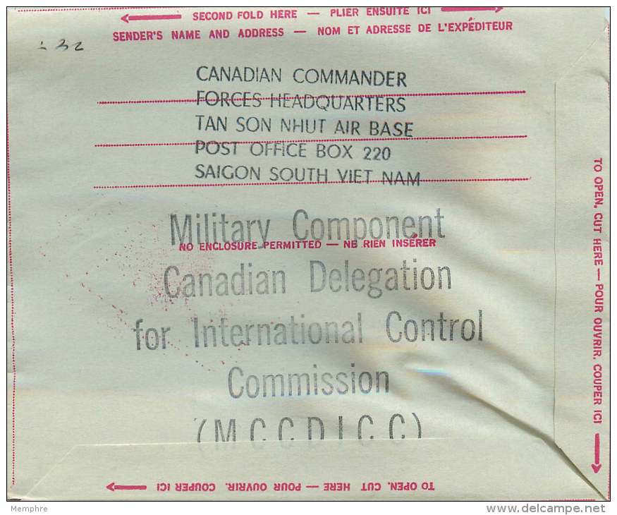 Forces Air Letter Canadian Delegation International Commission For Control And Supervision VietNam - Lettres & Documents